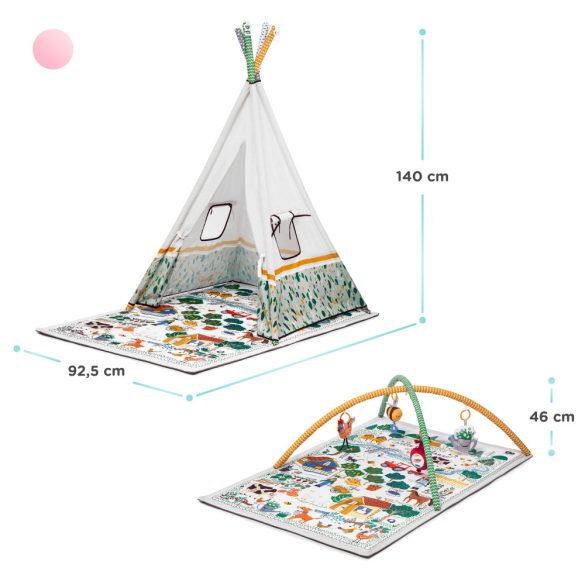Kinderkraft játszószőnyeg sátorral és játékhíddal - Little Gardener manó palota